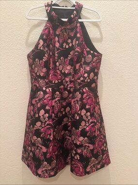 Eliza J Black Halter Dress with Pink Floral Print